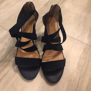 Navy Blue Elastic Strappy Sandals